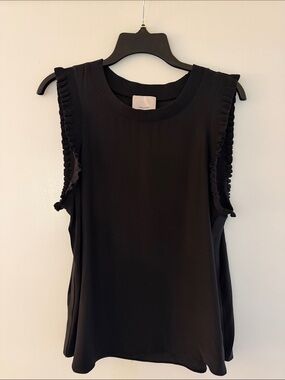 Cinq à Sept 100% Silk Black Ruffle Sleeveless Blouse Top Size L